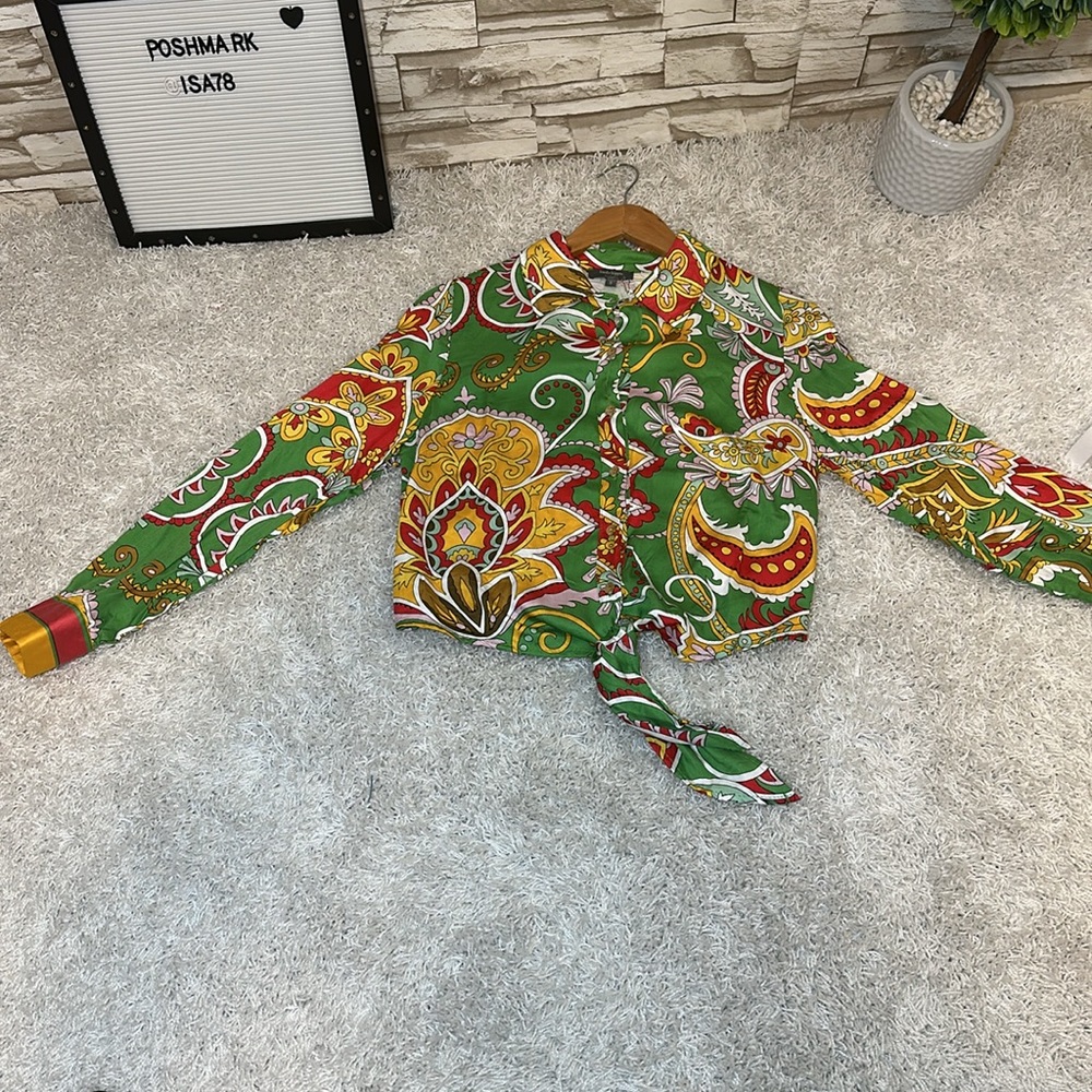 Haute Hippie Small Style Women’s Multicolored Silky Cropped Shirt - Picture 4 of 10